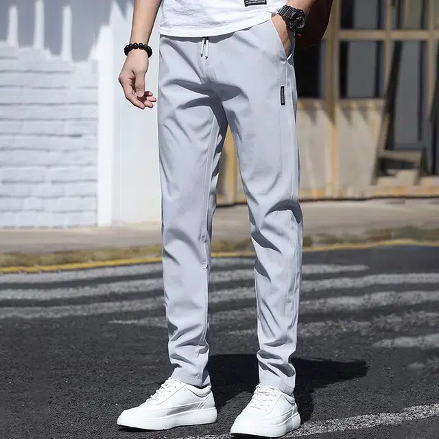 华夏儿女 薄款潮流冰丝裤美式高级感潮牌修身小脚弹力速干运动休闲裤 男女同款