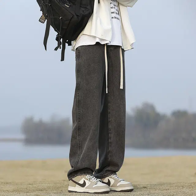 华夏儿女 秋冬季男女同款美式潮牌宽松直筒裤高街潮流百搭休闲牛仔裤 男款