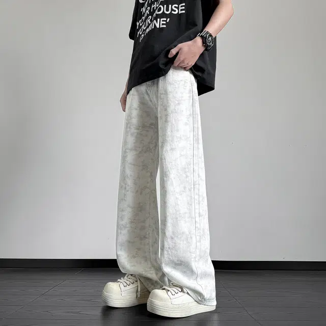 华夏儿女 美式潮牌时尚百搭宽松直筒高街氛围感中腰显高显瘦垂感舒适微喇夏季休闲牛仔裤 男女同款