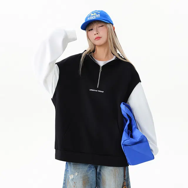 华夏儿女 早秋时尚潮牌男士假两件拼接袋鼠兜连帽潮流韩版宽松卫衣 男款