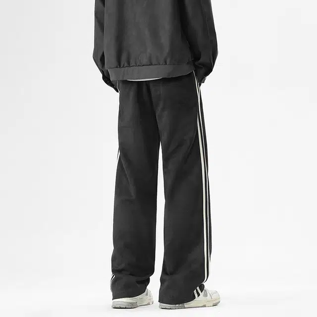 华夏儿女 脏脏裤美式潮牌设计感运动裤子百搭时尚宽松直筒男生阔腿休闲裤 男款