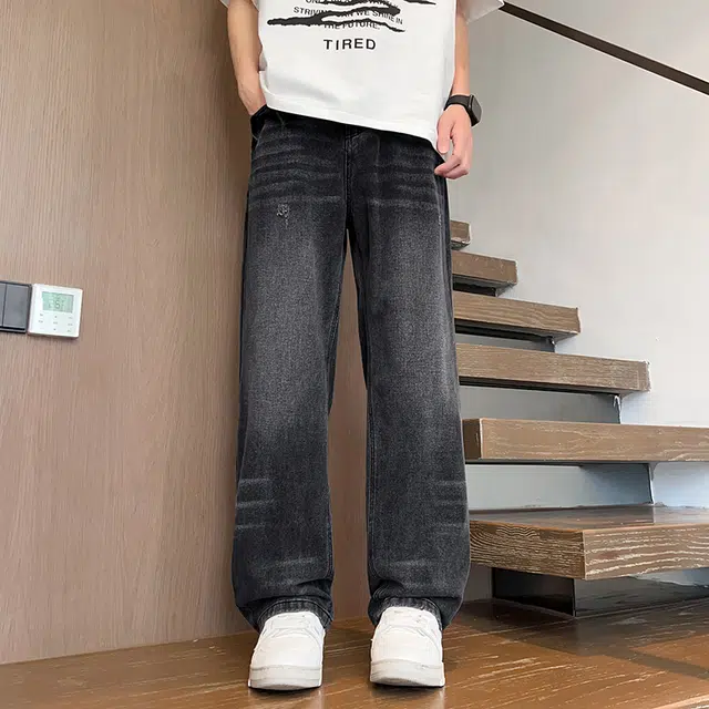 华夏儿女 美式复古高街潮流百搭休闲裤夏季薄款潮牌宽松时尚男女同款直筒牛仔裤 男款