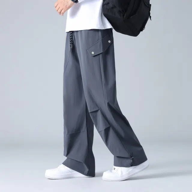华夏儿女 美式复合防风防水高街宽松百搭时尚潮流运动户外山系直筒中腰垂感速干透气长裤日系简约伞兵褶皱舒适机能工装裤休闲裤 男款