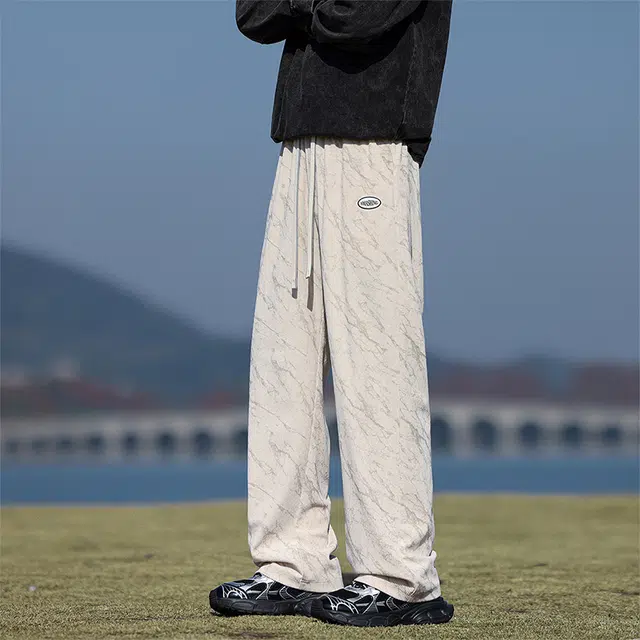 华夏儿女 高街潮牌纯色时尚直筒裤夏季薄款宽松百搭潮流阔腿休闲裤 男款