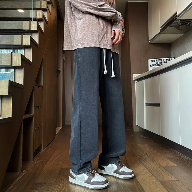 华夏儿女 秋冬季男女款美式港风街头宽松直筒裤高街潮牌时尚休闲百搭牛仔裤 男款