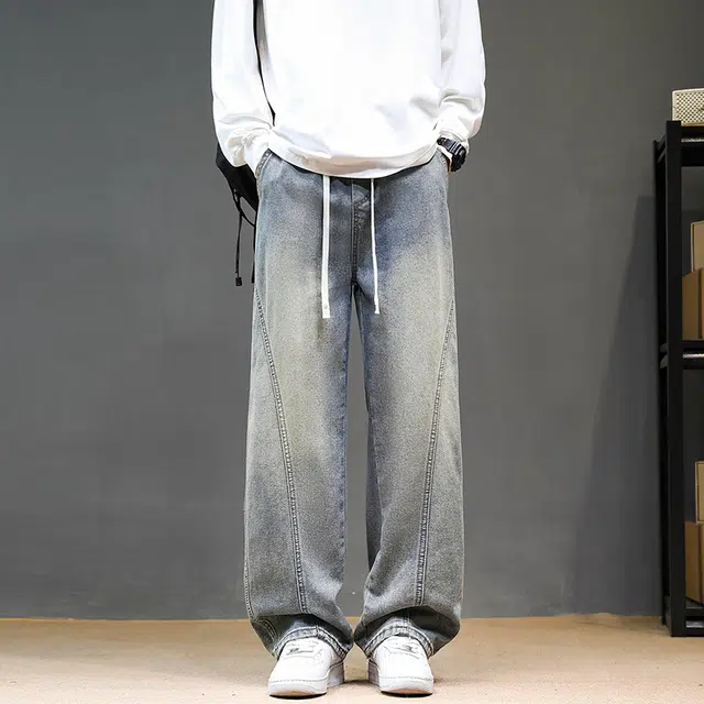 华夏儿女 美式高街宽松直筒潮流休闲百搭牛仔裤 男款
