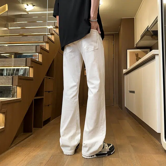 微喇阔腿裤夏季薄款舒适直筒宽松长子美式潮牌高街风日常通勤时尚简约帅气流显瘦基础垂感休闲春百搭纯色痞牛仔裤 男女同款