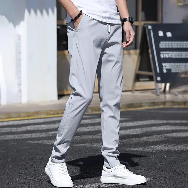 华夏儿女 薄款潮流冰丝裤美式高级感潮牌修身小脚弹力速干运动休闲裤 男女同款