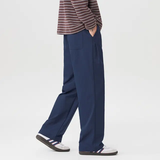 华夏儿女 美式街头复古纯色通勤松紧腰宽松直筒垂感长裤日常出街运动透气舒适柔软亲肤学院风阔腿裤休闲裤 男款