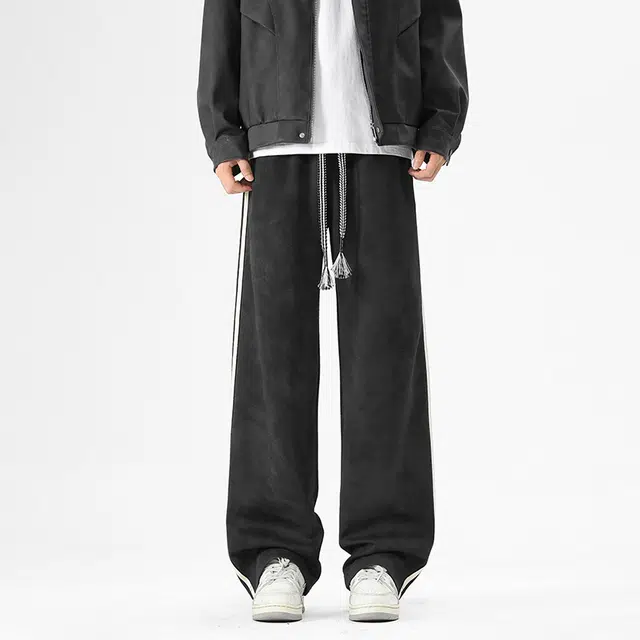 华夏儿女 脏脏裤美式潮牌设计感运动裤子百搭时尚宽松直筒男生阔腿休闲裤 男款