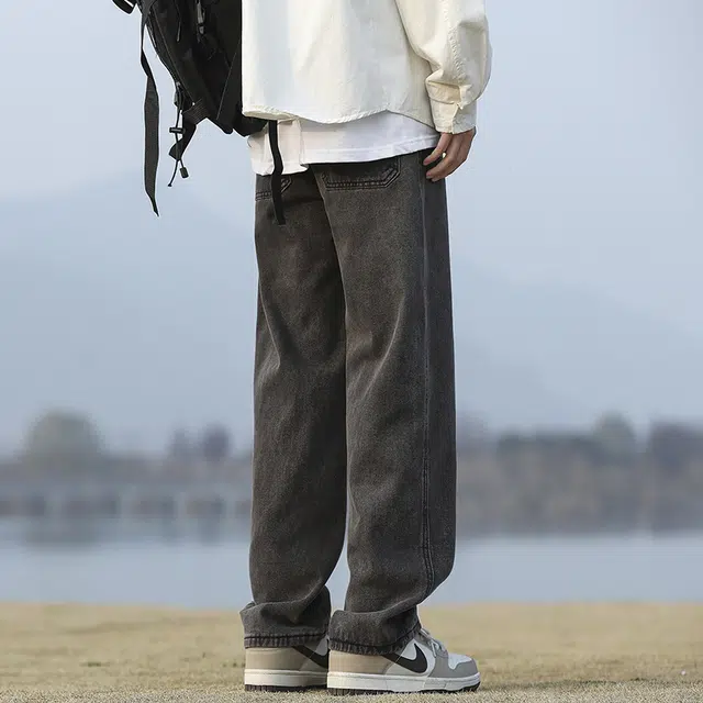 华夏儿女 秋冬季男女同款美式潮牌宽松直筒裤高街潮流百搭休闲牛仔裤 男款