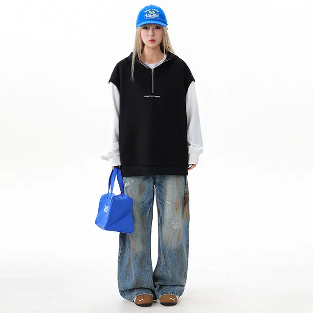 华夏儿女 早秋时尚潮牌男士假两件拼接袋鼠兜连帽潮流韩版宽松卫衣 男款