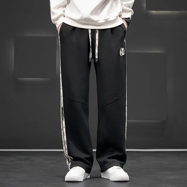 华夏儿女 薄款高街运动风宽松直筒裤慵懒风垂感抗皱显腿长青少年阔腿休闲裤 男款