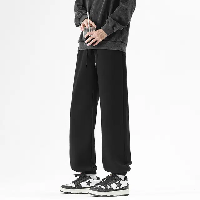 华夏儿女 学院风高品质韩版潮流卫裤男士潮牌宽松束脚运动裤抽绳长裤子休闲裤 男款