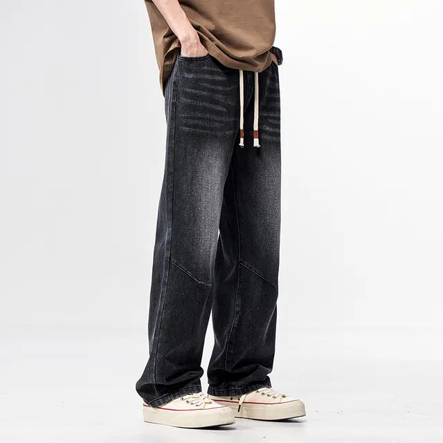 华夏儿女 美式高街男女同款宽松直筒裤夏季薄款休闲百搭阔腿牛仔裤 男款