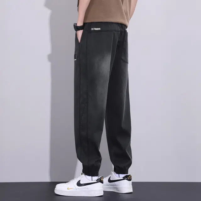 华夏儿女 宽松束脚薄款垂感速干休闲哈伦运动夏季牛仔裤 男女同款