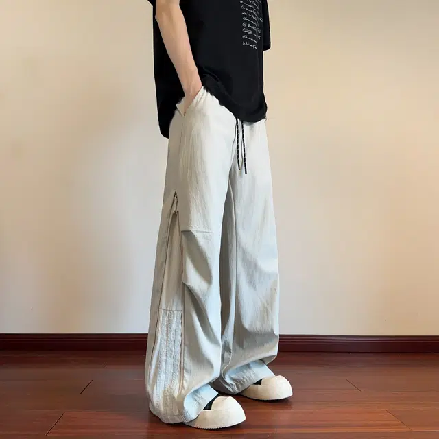 华夏儿女 秋季男女款美式三条杠拉链设计百搭舒适速干阔腿休闲裤 男款