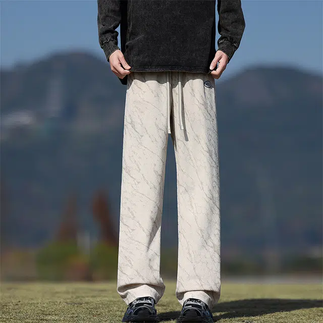 华夏儿女 高街潮牌纯色时尚直筒裤夏季薄款宽松百搭潮流阔腿休闲裤 男款