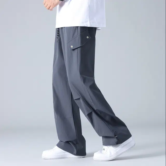 华夏儿女 美式复合防风防水高街宽松百搭时尚潮流运动户外山系直筒中腰垂感速干透气长裤日系简约伞兵褶皱舒适机能工装裤休闲裤 男款