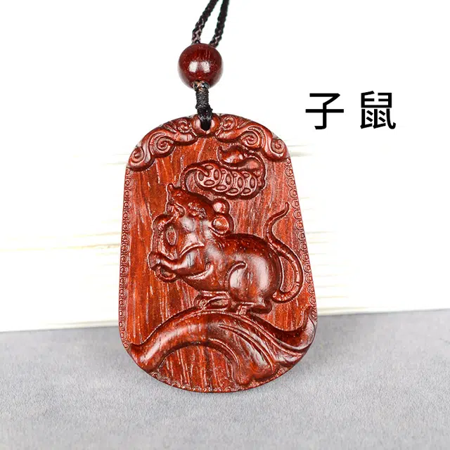 工匠一族 手工雕刻十二生肖木质平安无事牌 吉祥纳福#好运 檀木 项链 男女同款情侣款
