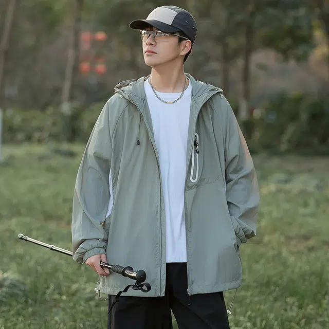 海尔斯 拉链连帽百搭休闲薄款 防紫外线防晒服 男款
