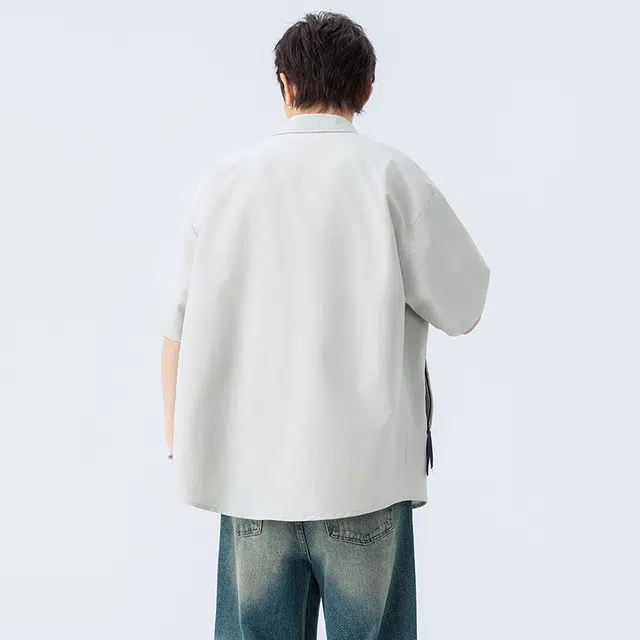 海尔斯 潮牌三分格百搭帅气纯色工装衬衣冰感休闲短袖衬衫 男款