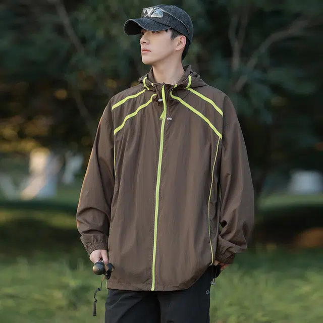 海尔斯 拼色拉链连帽百搭休闲 防紫外线防晒服 男款