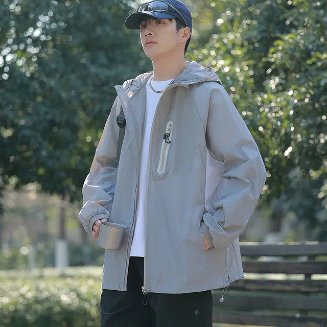 海尔斯 拉链连帽百搭休闲薄款 防紫外线防晒服 男款