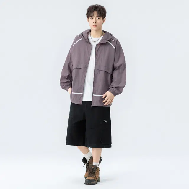 海尔斯 轻薄款宽松织带户外钓鱼连帽 防紫外线防晒服 男女同款
