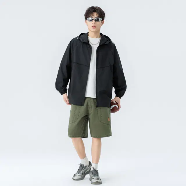 海尔斯 美式复古高街舒适时尚简约纯色轻薄宽松休闲户外运动百搭连帽 防紫外线防晒服 男女同款
