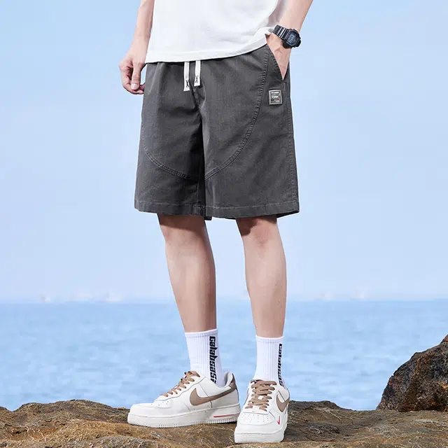 海尔斯 时尚百搭松紧腰宽松直筒系带休闲短裤 男款