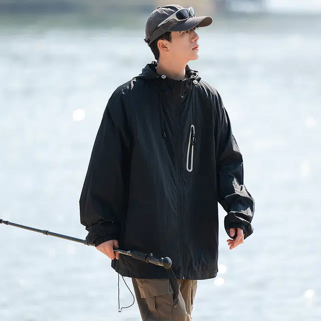 海尔斯 拉链连帽百搭休闲薄款 防紫外线防晒服 男款