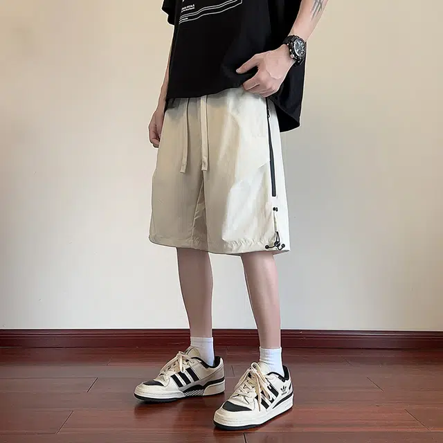 海尔斯 美式高街宽松五分薄款潮牌百搭撞色织带拼接休闲工装短裤 男款