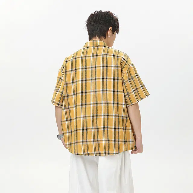 海尔斯 时尚高街英伦工装衬衣夏季落肩袖宽松运动休闲短袖衬衫 男款