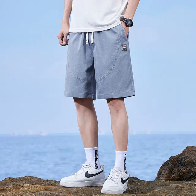 海尔斯 时尚百搭松紧腰宽松直筒系带休闲短裤 男款