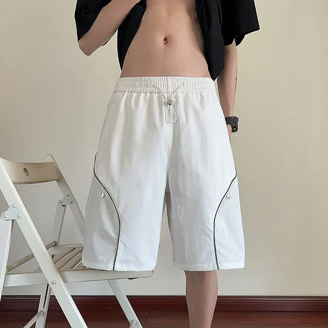 海尔斯 美式高街五分薄款潮牌港风百搭织带拼接休闲宽松工装短裤 男款