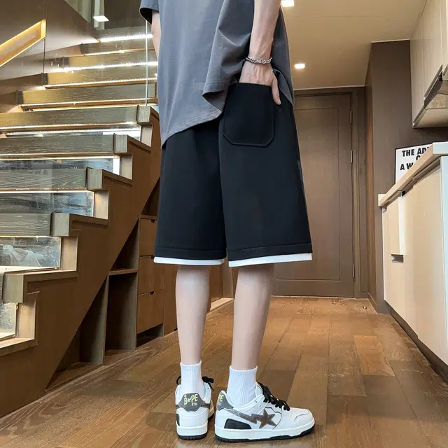 海尔斯 美式复古高街舒适时尚简约字母宽松百搭系带休闲短裤 男款