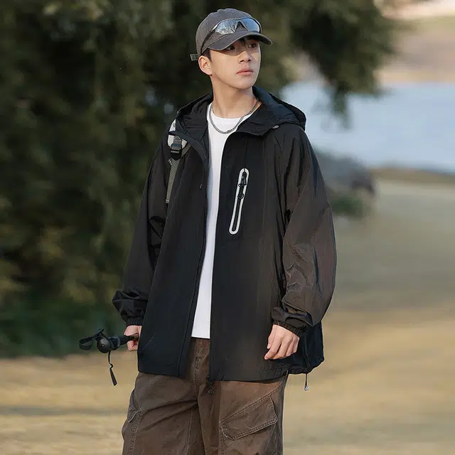 海尔斯 拉链连帽百搭休闲薄款 防紫外线防晒服 男款