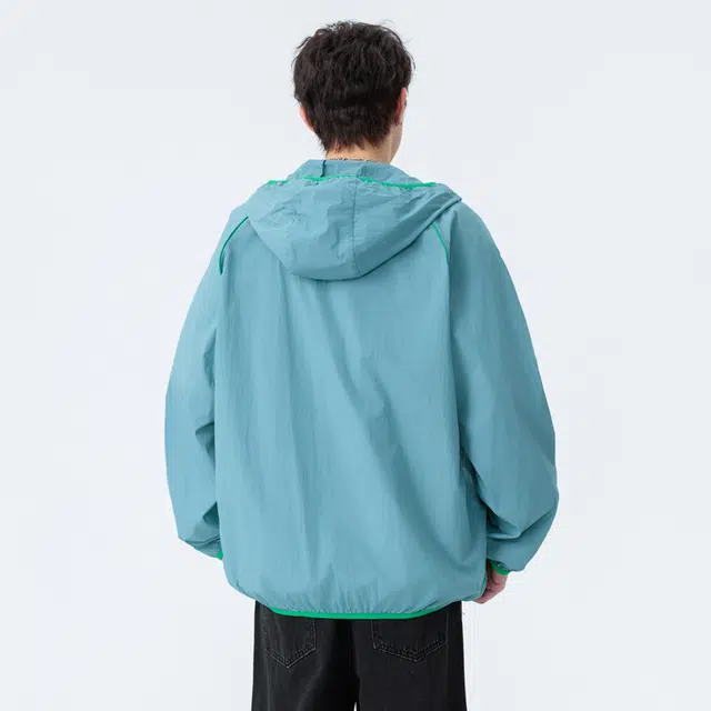海尔斯 简约舒适宽松条纹户外运动连帽防晒服 男女同款