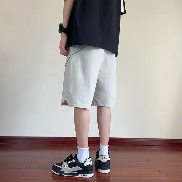 海尔斯 美式高街五分薄款潮牌港风百搭织带拼接休闲宽松工装短裤 男款