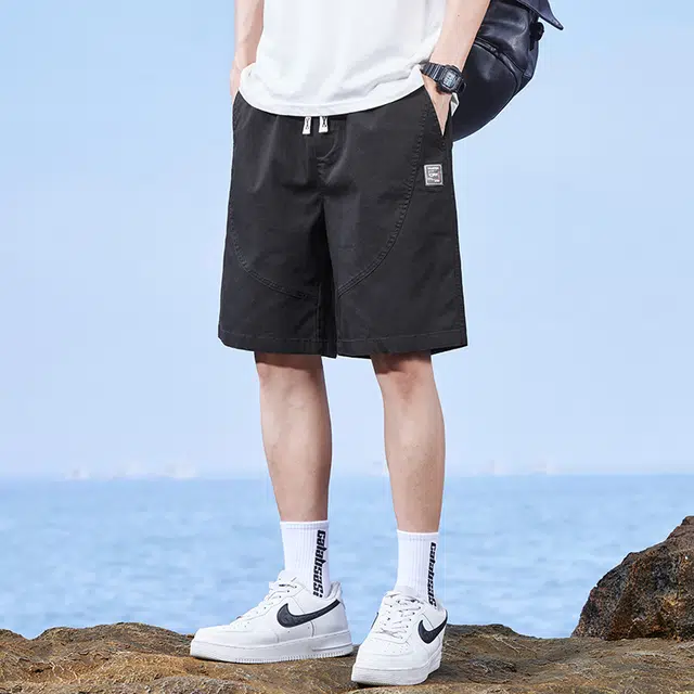 海尔斯 时尚百搭松紧腰宽松直筒系带休闲短裤 男款
