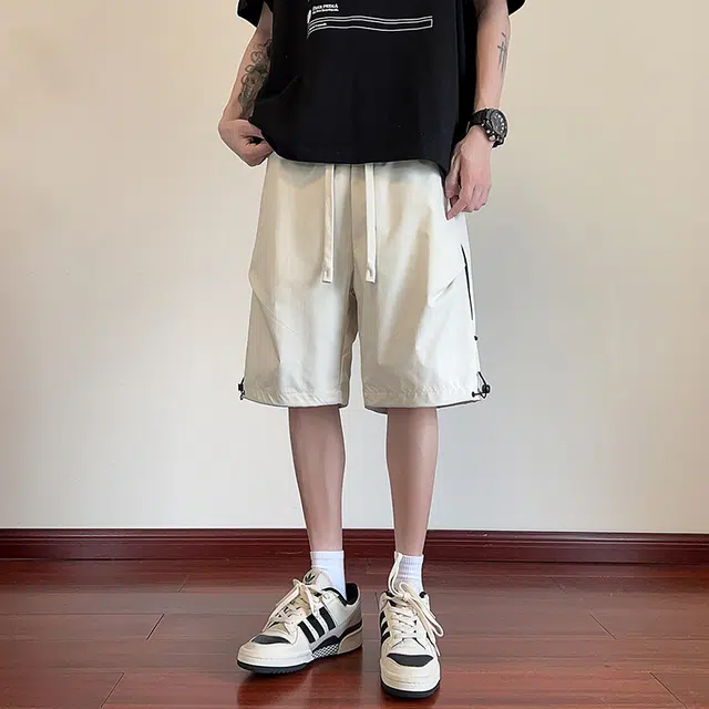 海尔斯 美式高街宽松五分薄款潮牌百搭撞色织带拼接休闲工装短裤 男款