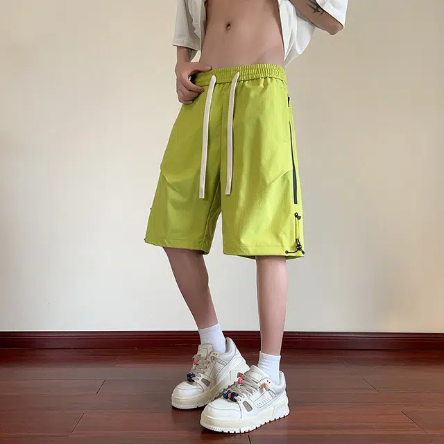 海尔斯 美式高街宽松五分薄款潮牌百搭撞色织带拼接休闲工装短裤 男款