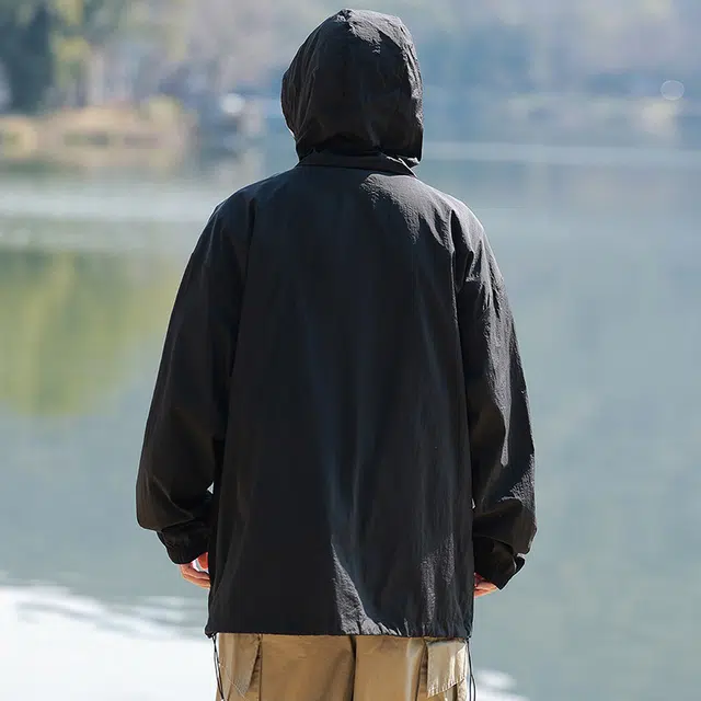 海尔斯 拼色拉链连帽百搭休闲 防紫外线防晒服 男款