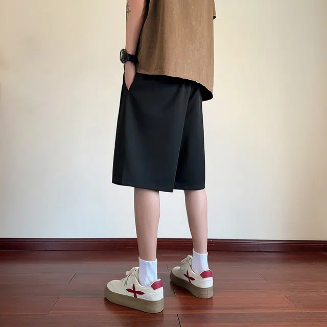 海尔斯 美式高街五分时尚潮牌百搭松紧腰纯色褶皱宽松休闲短裤 男款