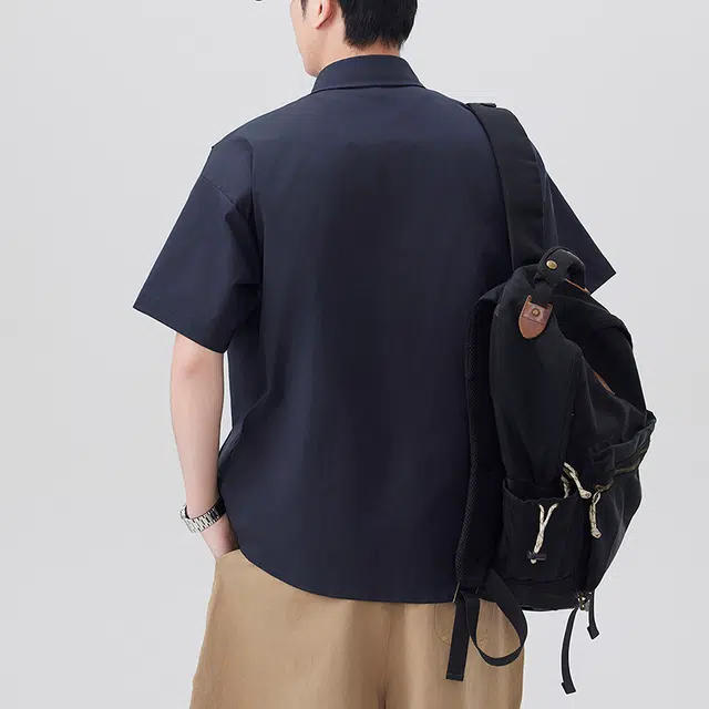 海尔斯 日系三分格百搭帅气拼接工装衬衣冰感运动休闲短袖衬衫 男款