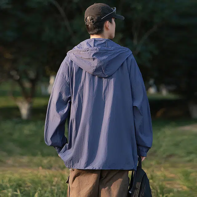 海尔斯 拼色拉链连帽百搭休闲 防紫外线防晒服 男款