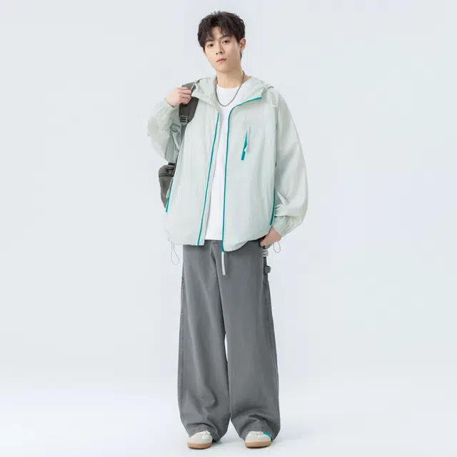 海尔斯 美式复古高街舒适时尚宽松休闲户外运动百搭连帽简约纯色口袋 防紫外线凉感防晒服 男女同款