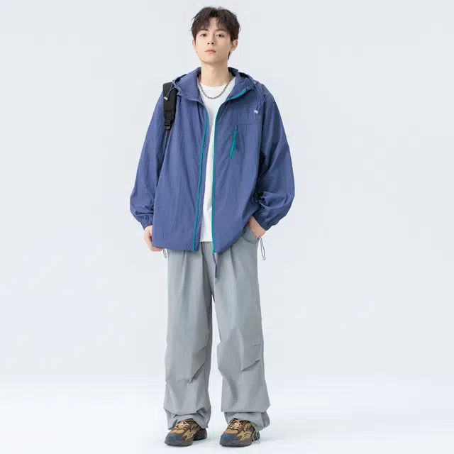 海尔斯 美式复古高街舒适时尚宽松休闲户外运动百搭连帽简约纯色口袋 防紫外线凉感防晒服 男女同款