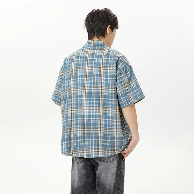 海尔斯 时尚高街英伦工装衬衣夏季落肩袖宽松运动休闲短袖衬衫 男款